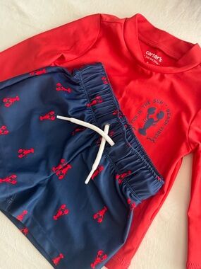 Carter's Red & Navy Lobster Rash Guard Swim Set